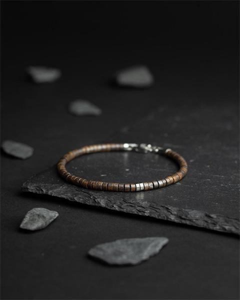 2 mm Armband mit Bronzitsteinen und Titanelement - Sphera Brown